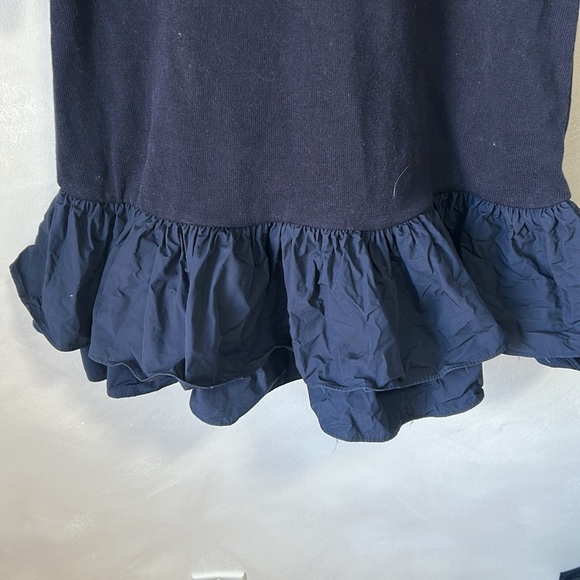 COS crewneck Dress Woven Pleats ruffle 3/4 sleeve navy blue cotton sz small - Picture 5 of 8